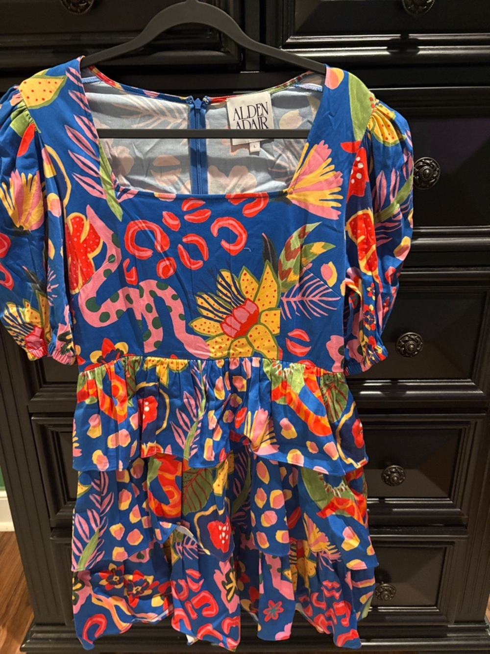 Alden Adair Blue Floral Tiered Mini Dress with Puff Sleeves